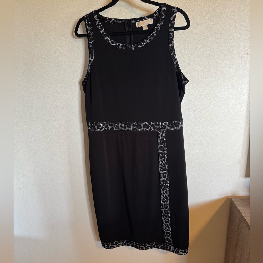 MK Black work Dress with Leopard houndtooth Accents